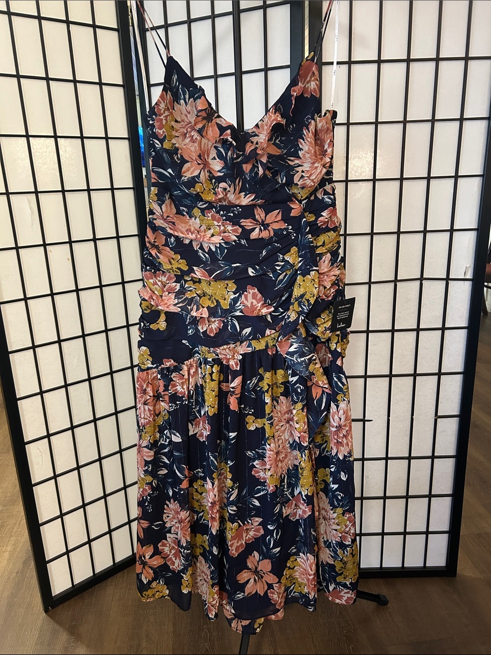 Navy Floral Spaghetti-Strap Midi Dress